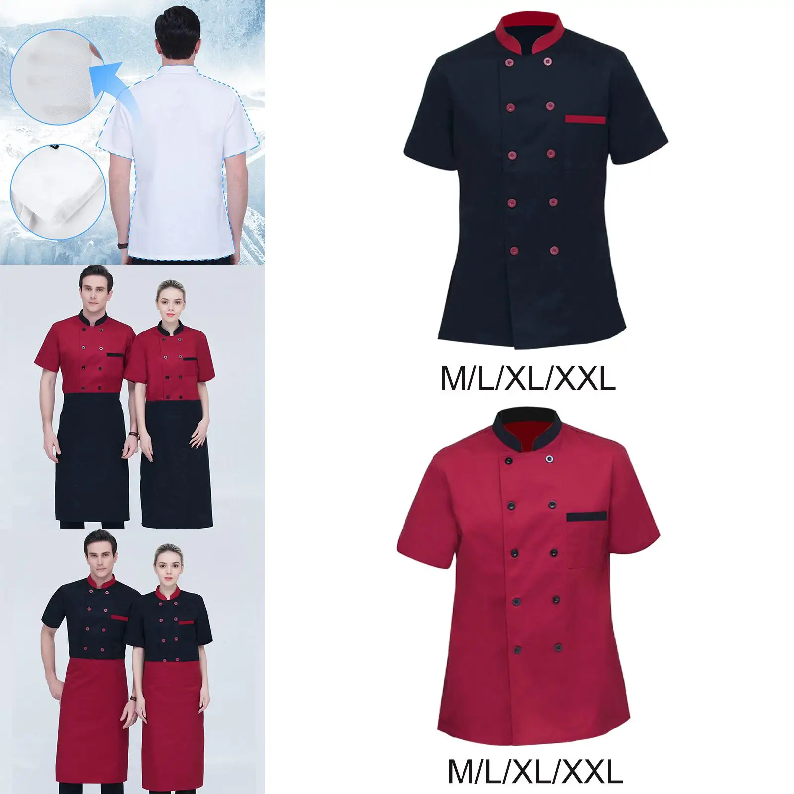 Chef Clothes Skin Friendly Short Sleeve for Food Industry Pub Waitress