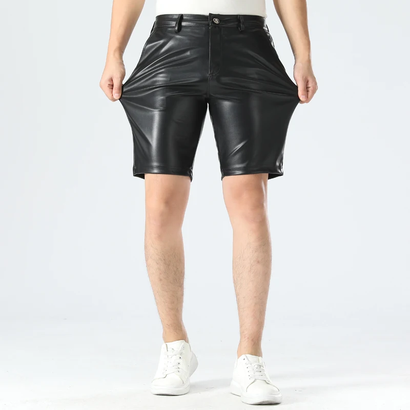 Men's Leather Shorts Fashion Party PU Leather Shorts Knee Length