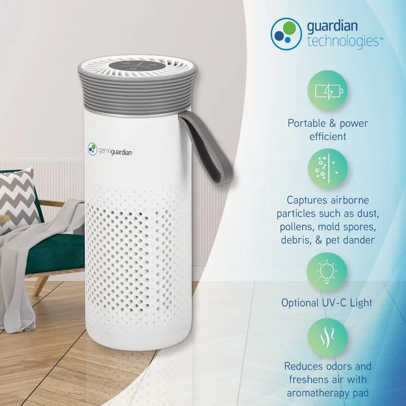 Portable Allergen Air Purifier for Small Spaces with USB Cable, Captures Dust, Pollens, Mold Spores, UV-C Light Helps Reduce