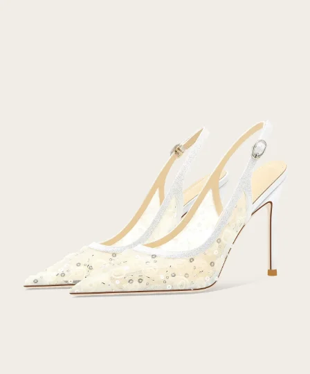 Lace flower mesh sandals for women in summer, small high heels, fairy style fashion, toe cover, empty single shoes