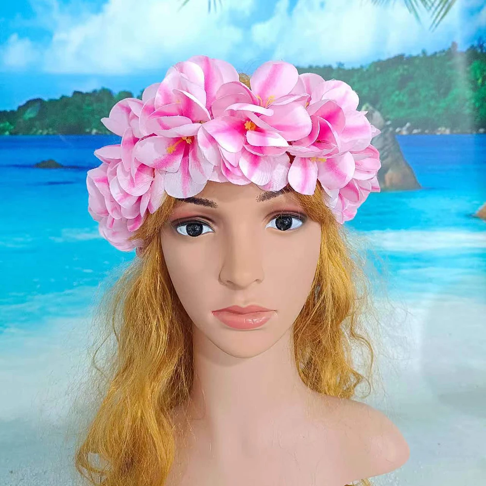 Free Shipping KN-he012s 50pcs/ lot 50CM Silk Plumeria Elastic Headband Aloha Dance Party Flower Crown Hawaii Floral Crown