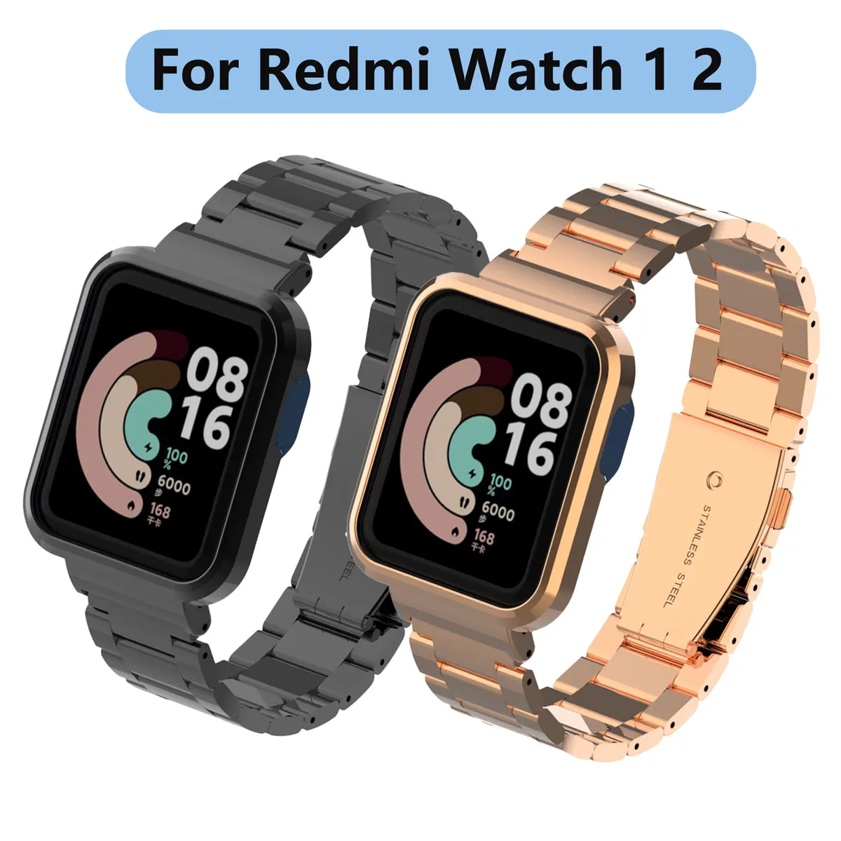 metal Suitable for Redmi watch 1 ，2 strap, stainless steel metal, solid three-bead strap for Redmi Watch 1，2 replacement strap