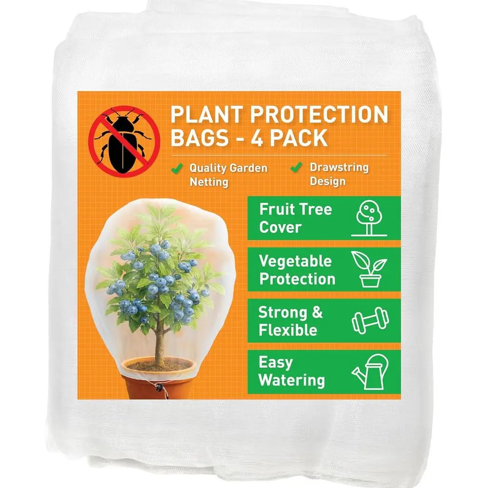 Fruit Tree Protection Bags, 4x4.5 ft, 4-Pack | Garden Netting for Fruits & Vegetables | White Plant Net Cover | Bird & Insect Me
