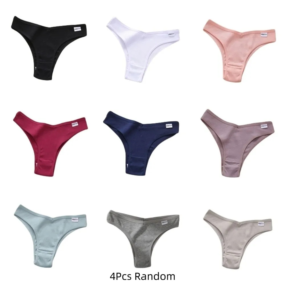 

4Pcs V Waist Women Cotton Panties Set Cotton Crotch English Letter Sports Style Briefs Underwear Random Color Letter Underpants