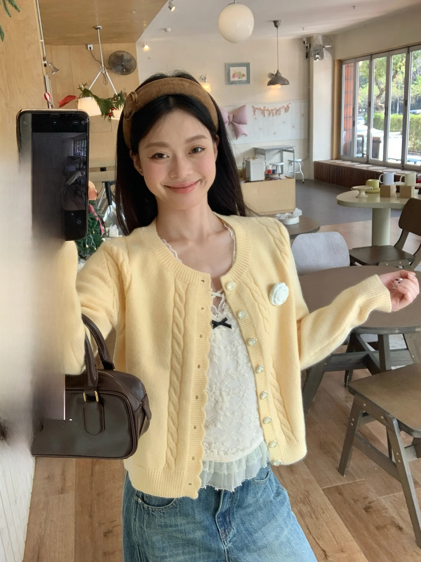 

Soft Knitted Yellow Twisted Design Sweater Car Coat Women's New Sle Spring Korean Slimming Top Comfortable Korean Sle