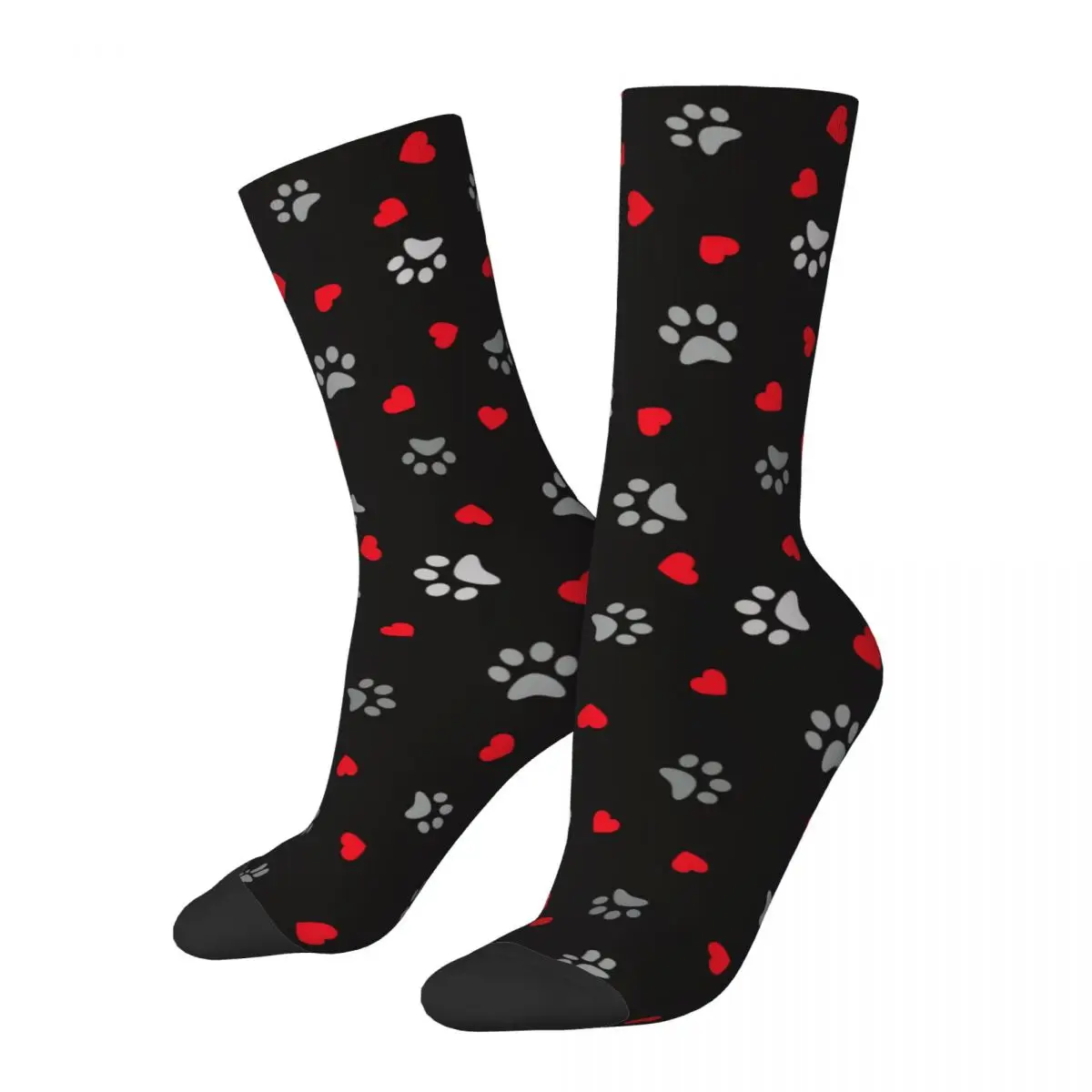 Happy Vintage Dog Footprint Kitten Puppy Heart Crazy Men's Socks Unisex Street Style Pattern Printed Funny Crew Sock Boys Gift