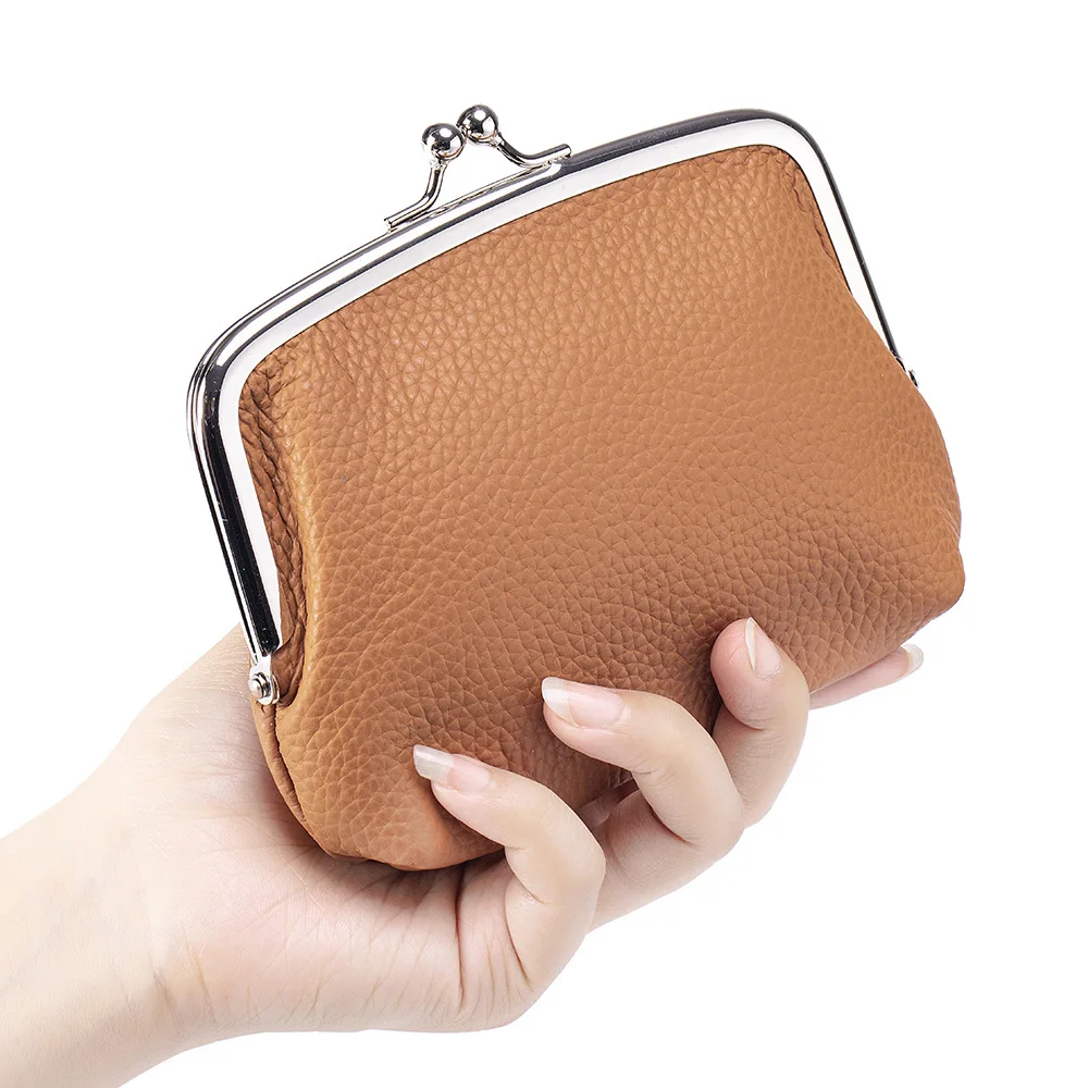 

Кожаная женская мини-сумочка-клатч с текстурой личи, на кнопке, для повседневных мелочей, премиум-класса, кошелек для хранения
