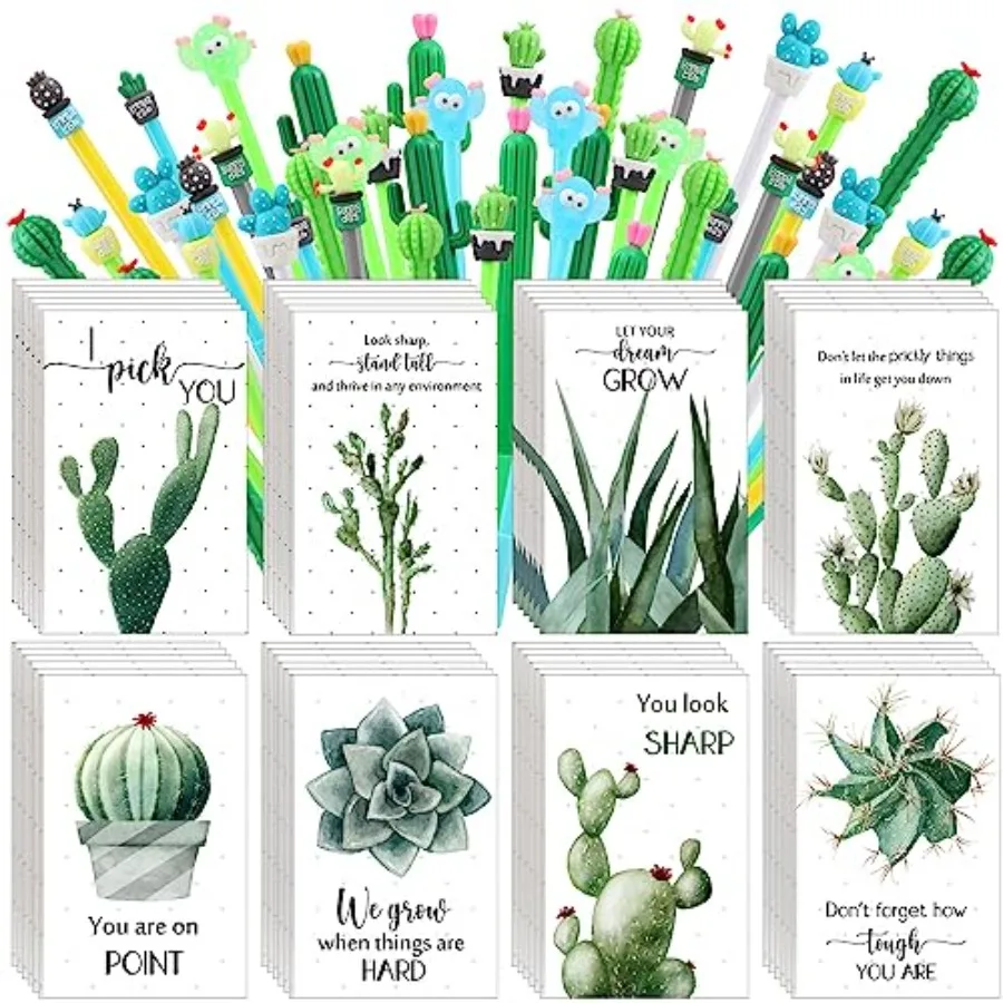 

Set Cactus Themed Gifts Bulk with Cute Cartoon Cactus Pens Inspirational Pocket Notepads Motivational Employee Appreciation Gif