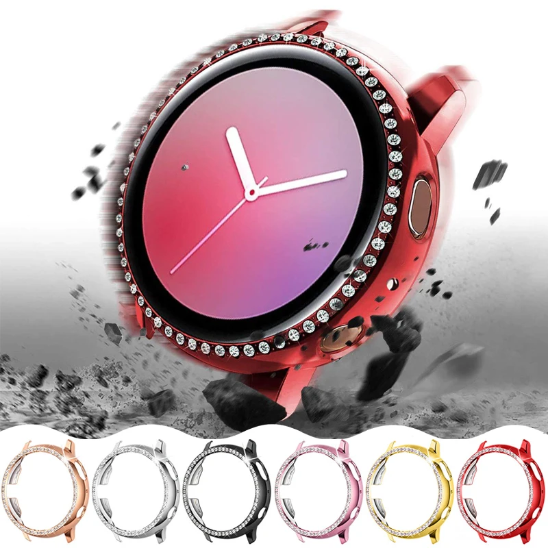 40mm 44mm Rhinestone PC Screen Protector Case Compatible for Samsung Galaxy Watch Active 2 Luxury Full Protection Watch Case