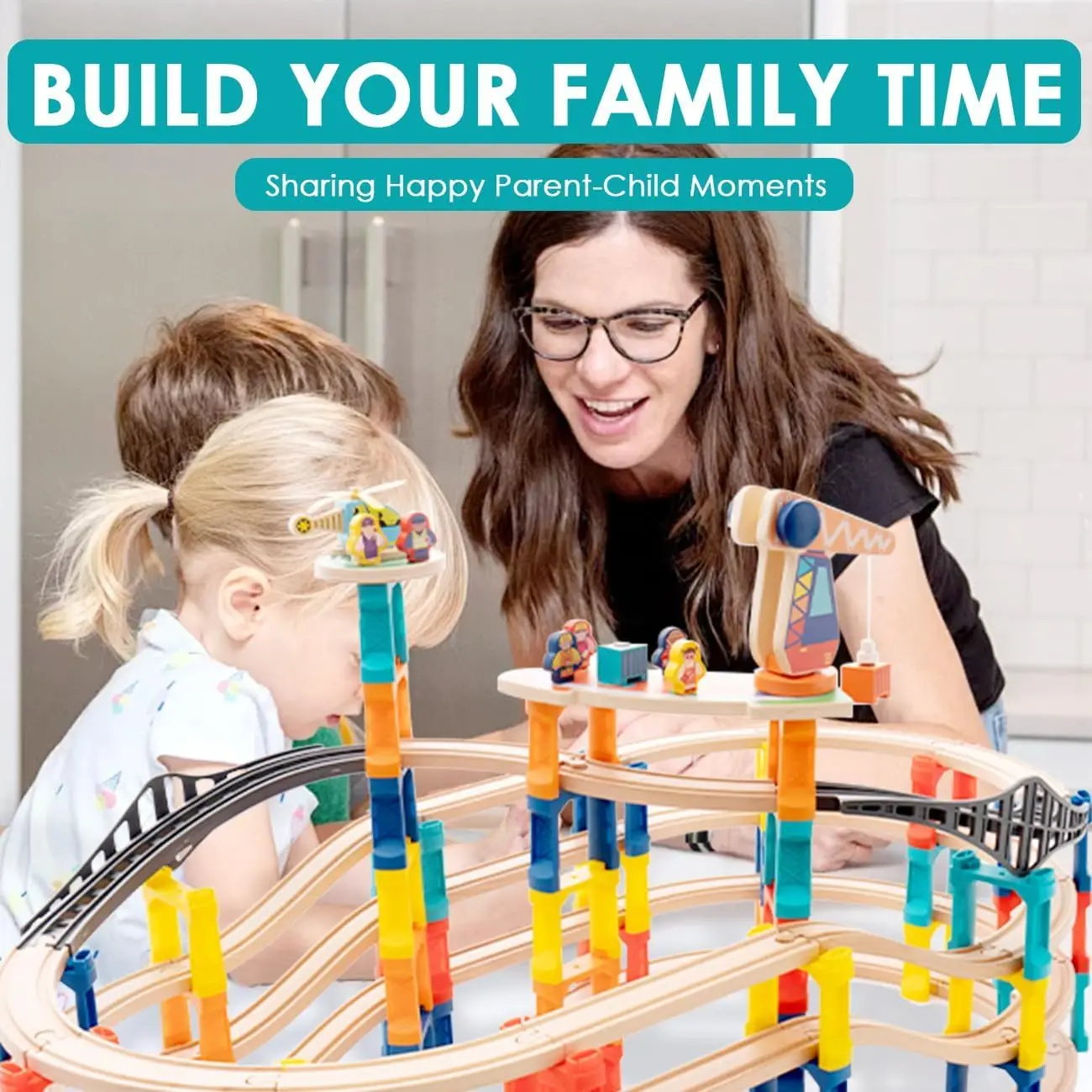 Juego de vías de tren de madera de 120 piezas, expansión de vía de 398 pulgadas, juego de tren de juguete de puente ferroviario para niños pequeños con avión y grúa magnética,