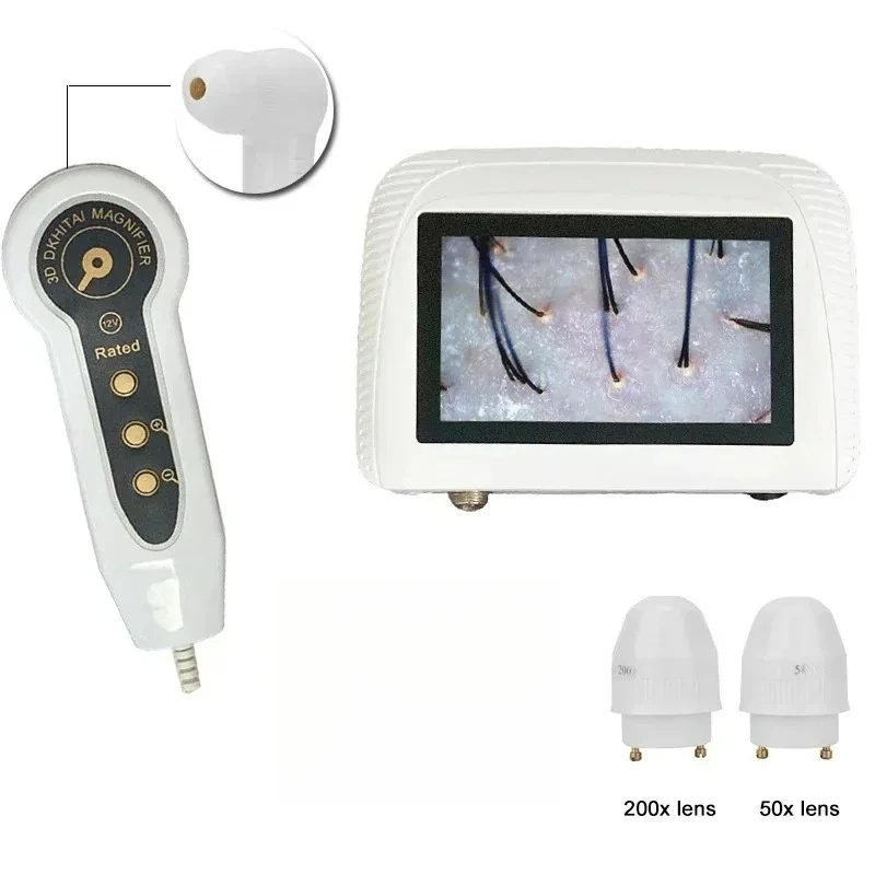 7 インチ頭皮検出器毛包油水分テスター 50X/200X ポータブル皮膚分析機スキンケアモニター充電式