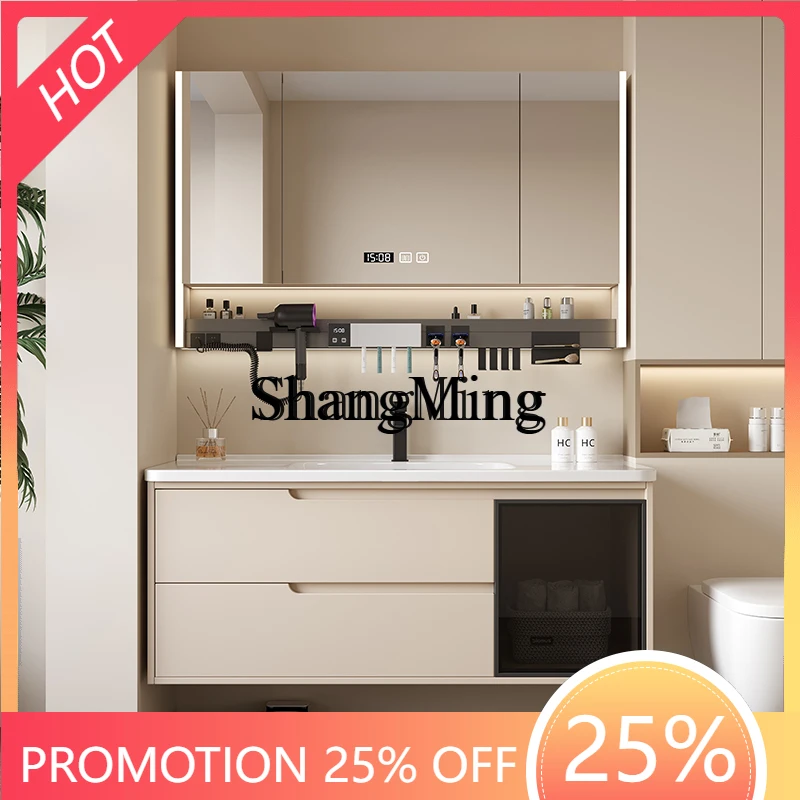 

CL Wood Bathroom Cabinet Set Modern Simple Bathroom Ceramic Integrated Basin Washstand Sink Set