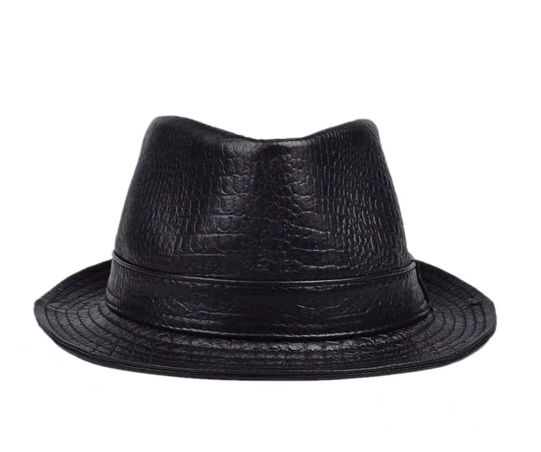 New Man High Quality Genuine Leather Cowhide Formal hat Gentleman Cow Skin Short Brim Black/Brown Top Hat Male Shows Gentleman