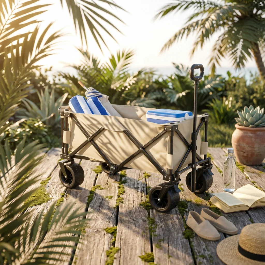Outdoor Camping Vehicle Wagon - ワゴンテーブル車両ポータブルキャンピングワゴンアウトドアギアコンパクト収納プッシュプルハンドル（屋台、ビーチ用）