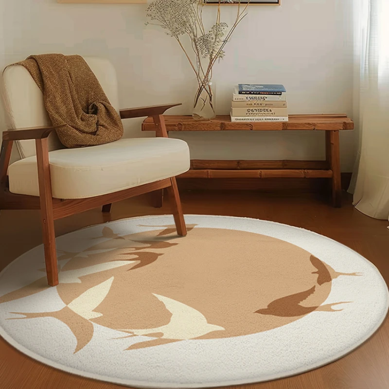 Vintage Round Khaki Living Room Large Area Carpets Soft Non-slip Bedroom Bedside Carpet Stain Resistant Plant Pattern Porch Rugs