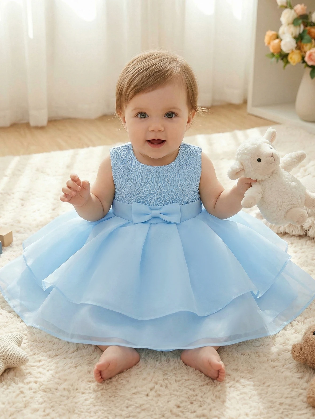 Baby Girl Princess Dress, Blue Dress, Lace Chiffon Formal Dress, Birthday Party, Wedding Festival Dress, Flower Girl Dress, Cute