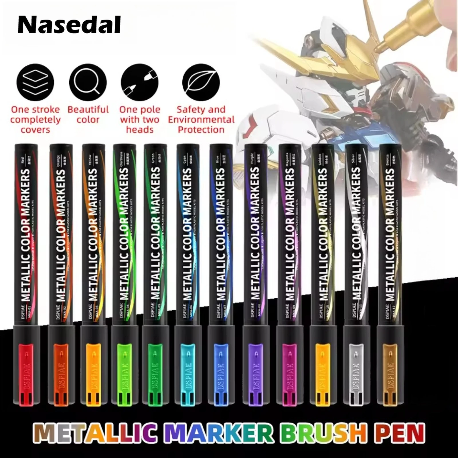 

DSPIAE MKA 12 шт., набор суперметаллических цветных маркеров, кисть с двойным наконечником для Gundam, военная модель, мех, живопись, хобби, DIY, инструмент, проект