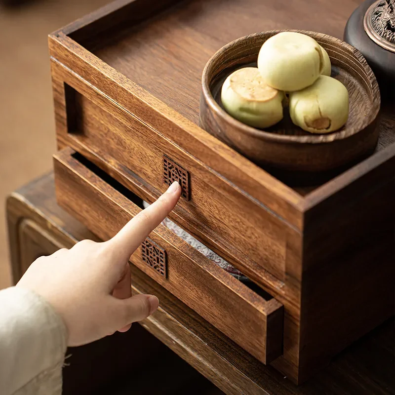 Walnut Wood Tea Set Storage Box Creative Chinese Style Solid Wood Tea Cake Container Brush Holder Rack for Living Room Study