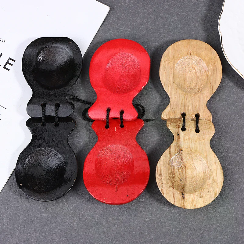 2 pçs tradicional castanet madeira espanhol castanhol dança flamenco castanhol com corda mão clapper crianças instrumento de percussão