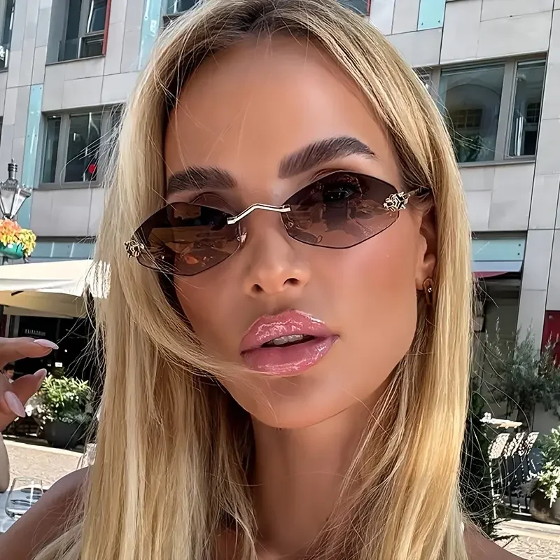 

1pc Frameless Oversized Gradient Mirror Glasses for Women, Polygonal Metal Hinge, PC Lens, Fashionable Hiking Sports Eyewear
