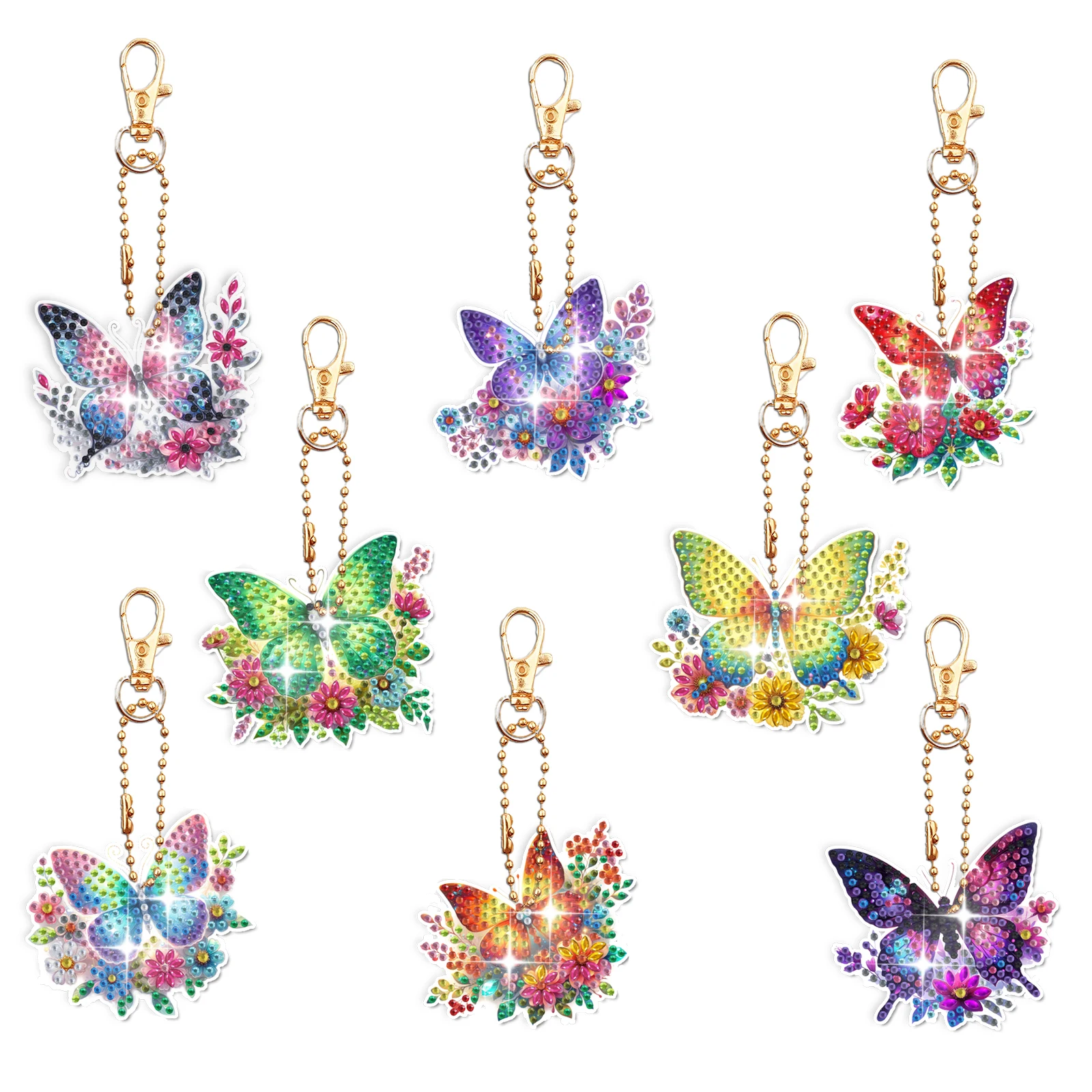8 / Set DIY Butterfly Series Pattern Diamond Art Painting Acrylic Keychain Diamond Kit for Bag Decoration Birthday Gifts