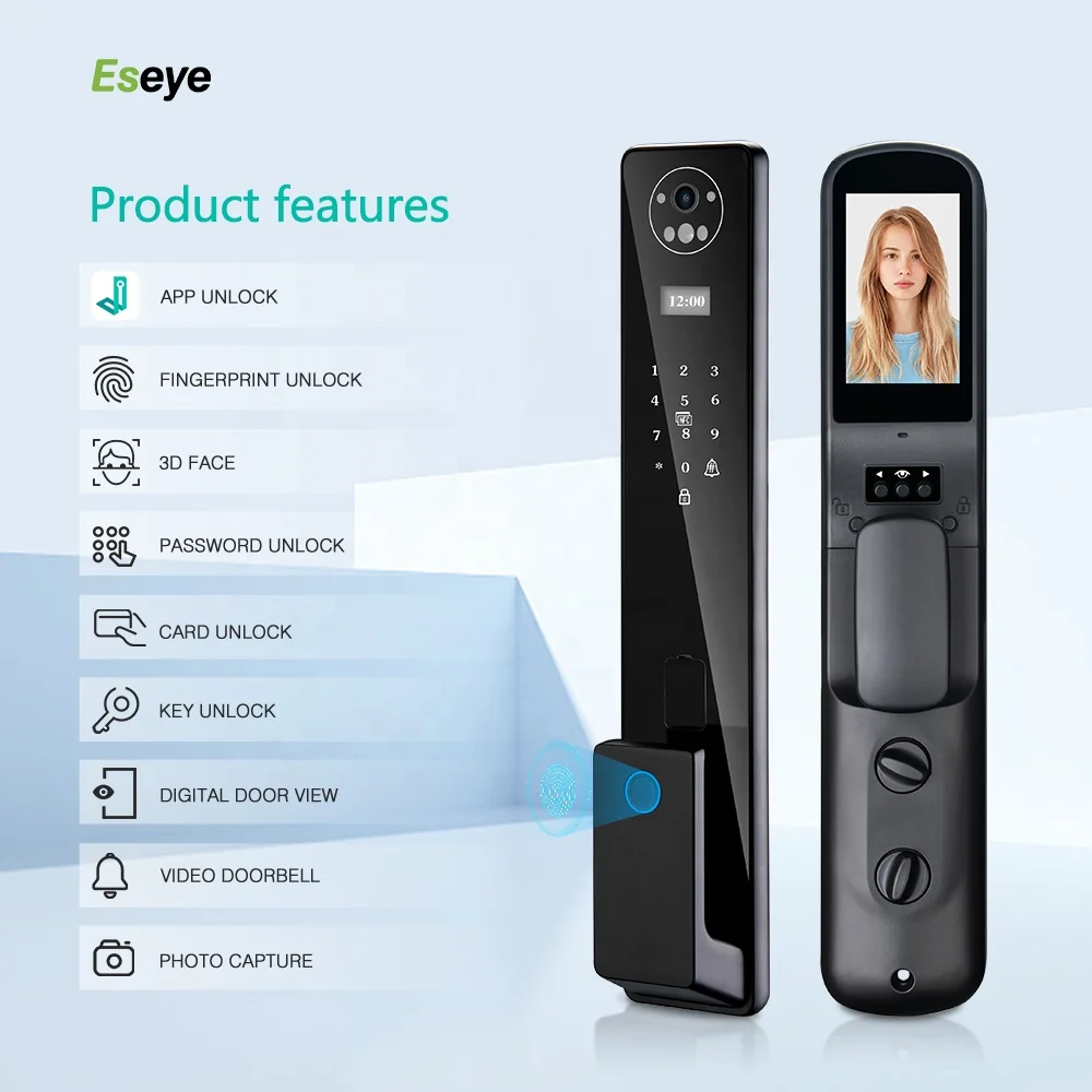 Eseye 3D Face ID Door Lock with Camera Digital Viewer Remote Doorbell Tuya Wifi Fingerprint Smart Face Recognition lock