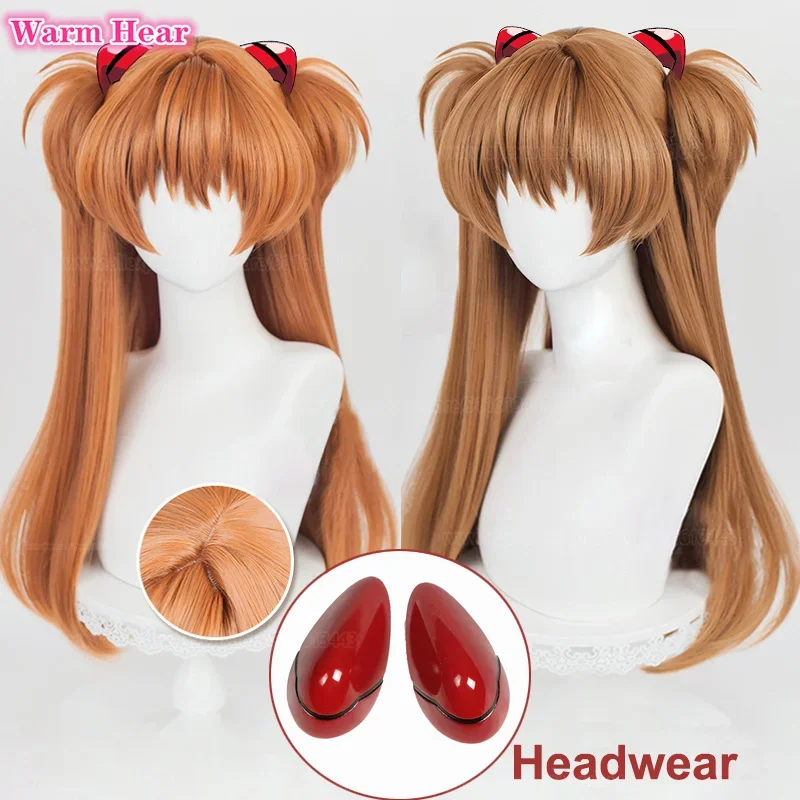 High Quality 68cm Long Asuka Langley Soryu Cosplay Anime EVA Long Two Color Styling Heat Resistant Hair Party Wig   a wig cap