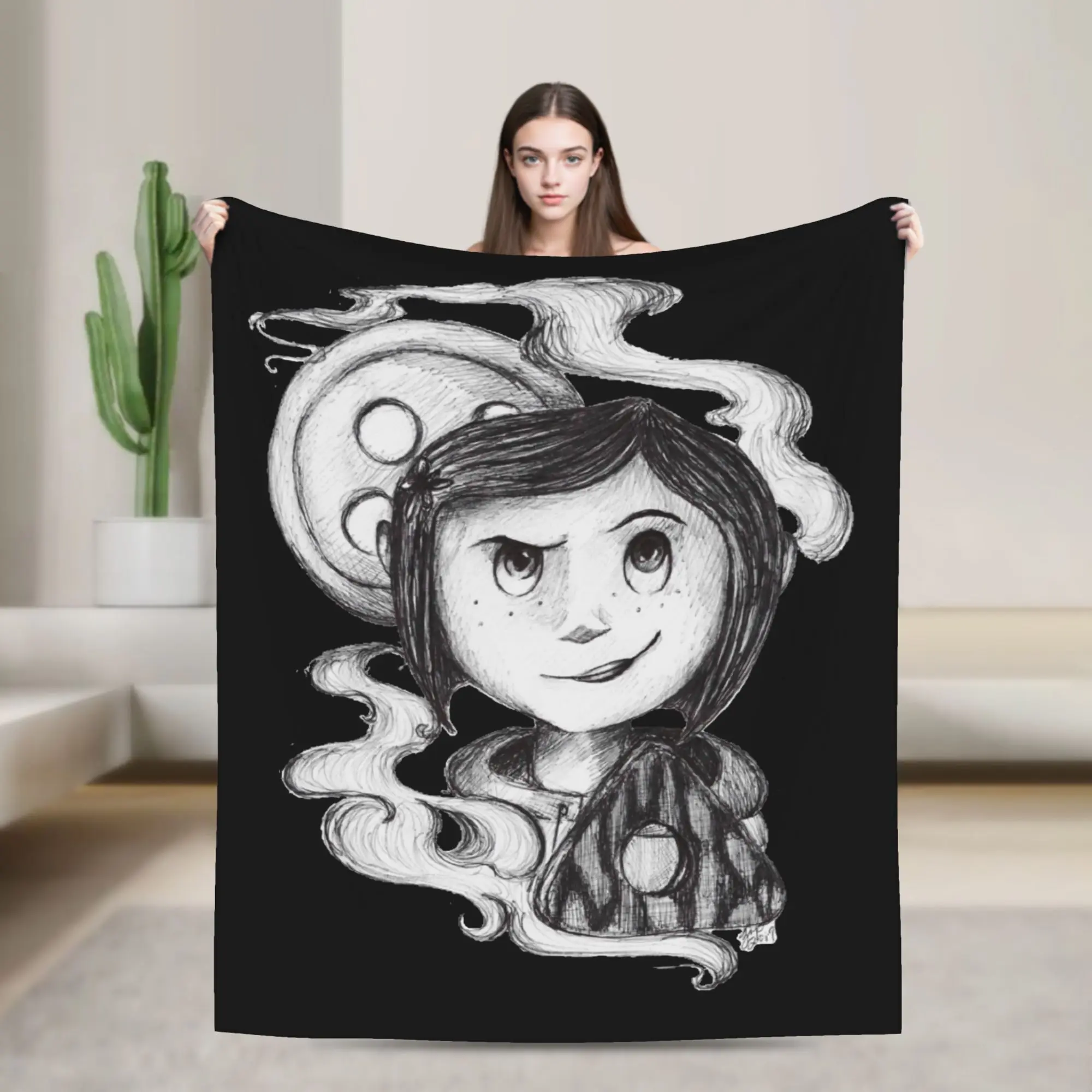 

Coralined Halloween Movie Blanket Fleece Decoration Coraline Breathable Warm Throw Blankets for Sofa Couch Bedspreads