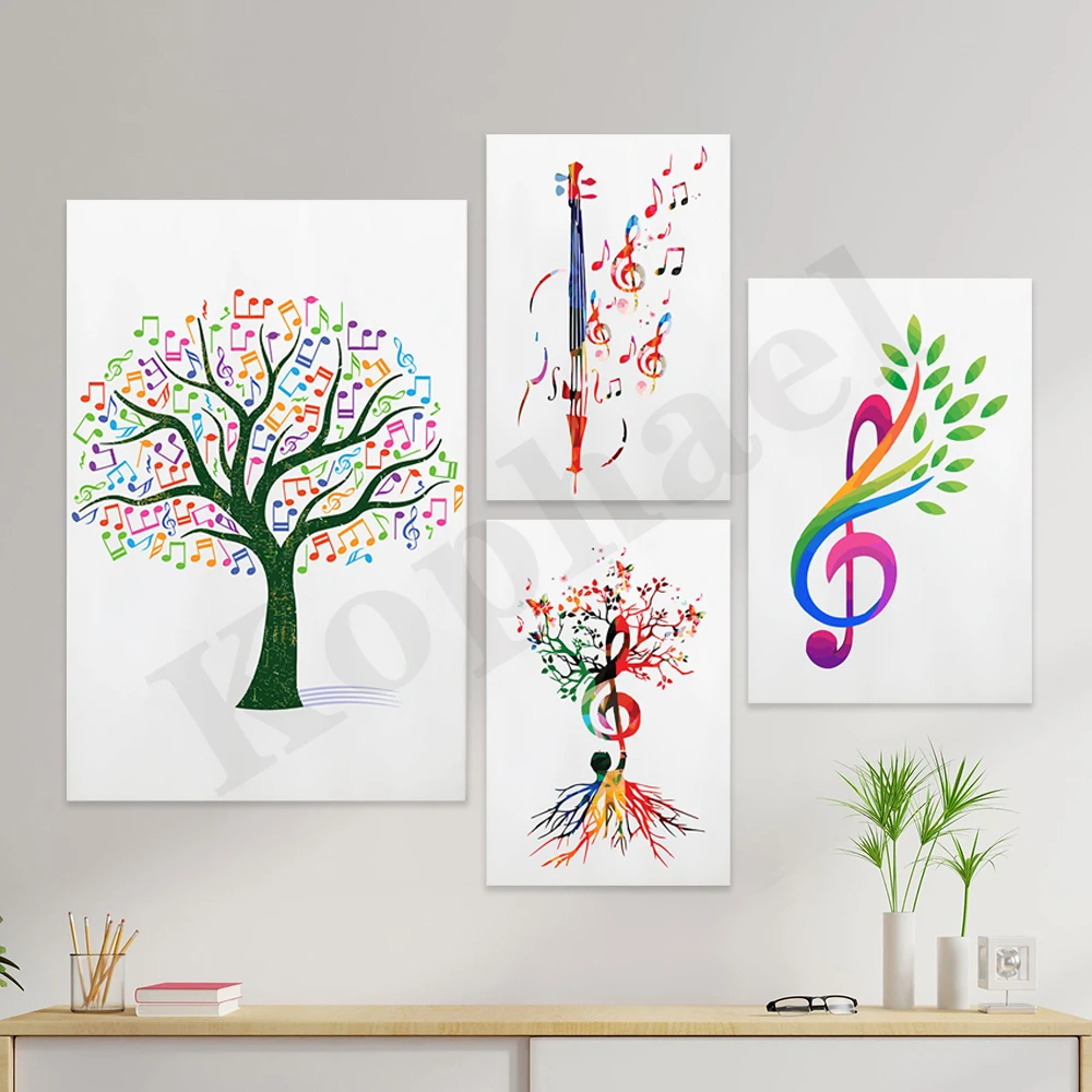 Watercolor Violin, Music Tree, Treble Clef. Gift For Music Lovers. Art Poster For Home Wall Decoration