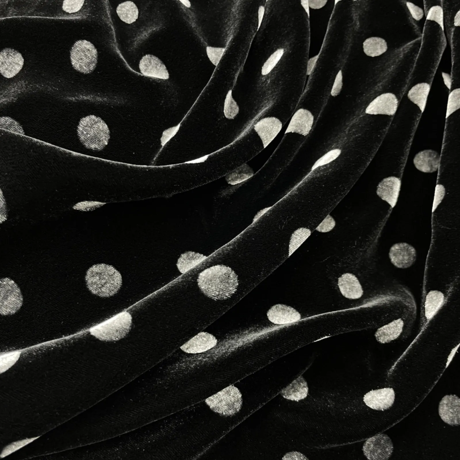 Silk Silk Velvet Black Background White Dot Polka Dot Wide Custom High-End Tops Suit Cheongsam Vest Fabric
