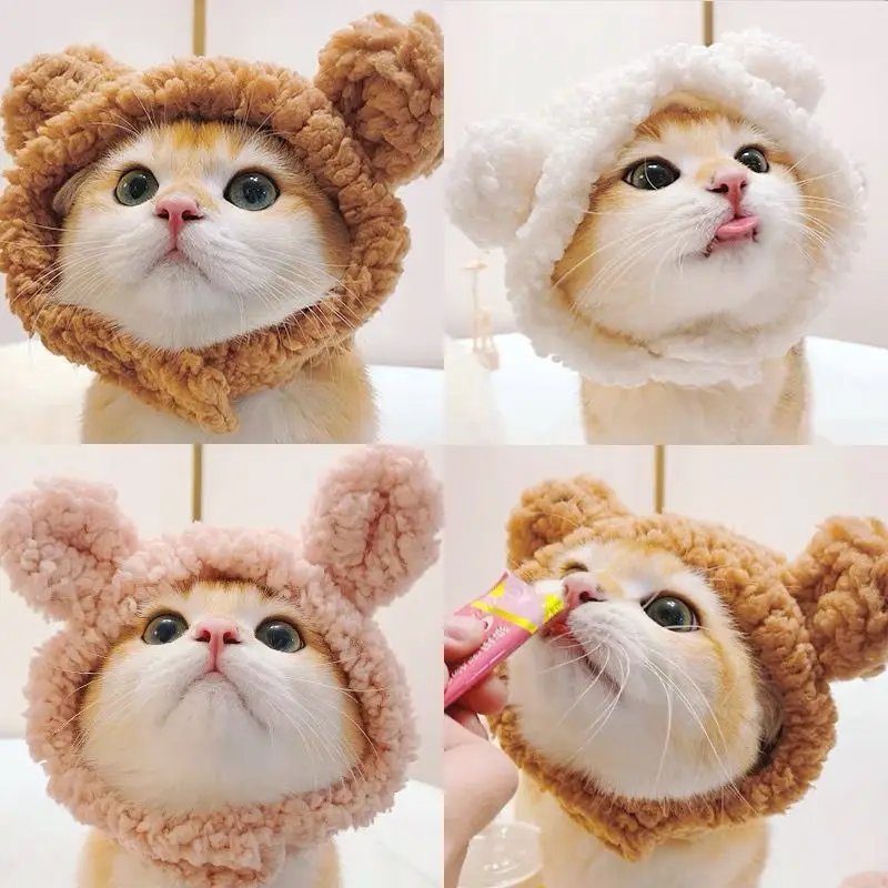 Cute Plush Bear Cat Cap Birthday Dress Up Dog Headgear Funny Rabbit Ears Puppy Hat Pets Photo Props Headwear Kitten Headdress