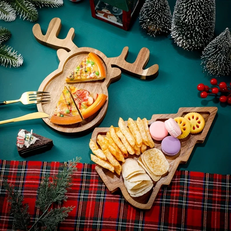 Appetizer Platter Decorative Christmas Tray Dessert Snacks Fruit Cookies Wood Serving Platter Charcuterie Board Kitchen Supplies