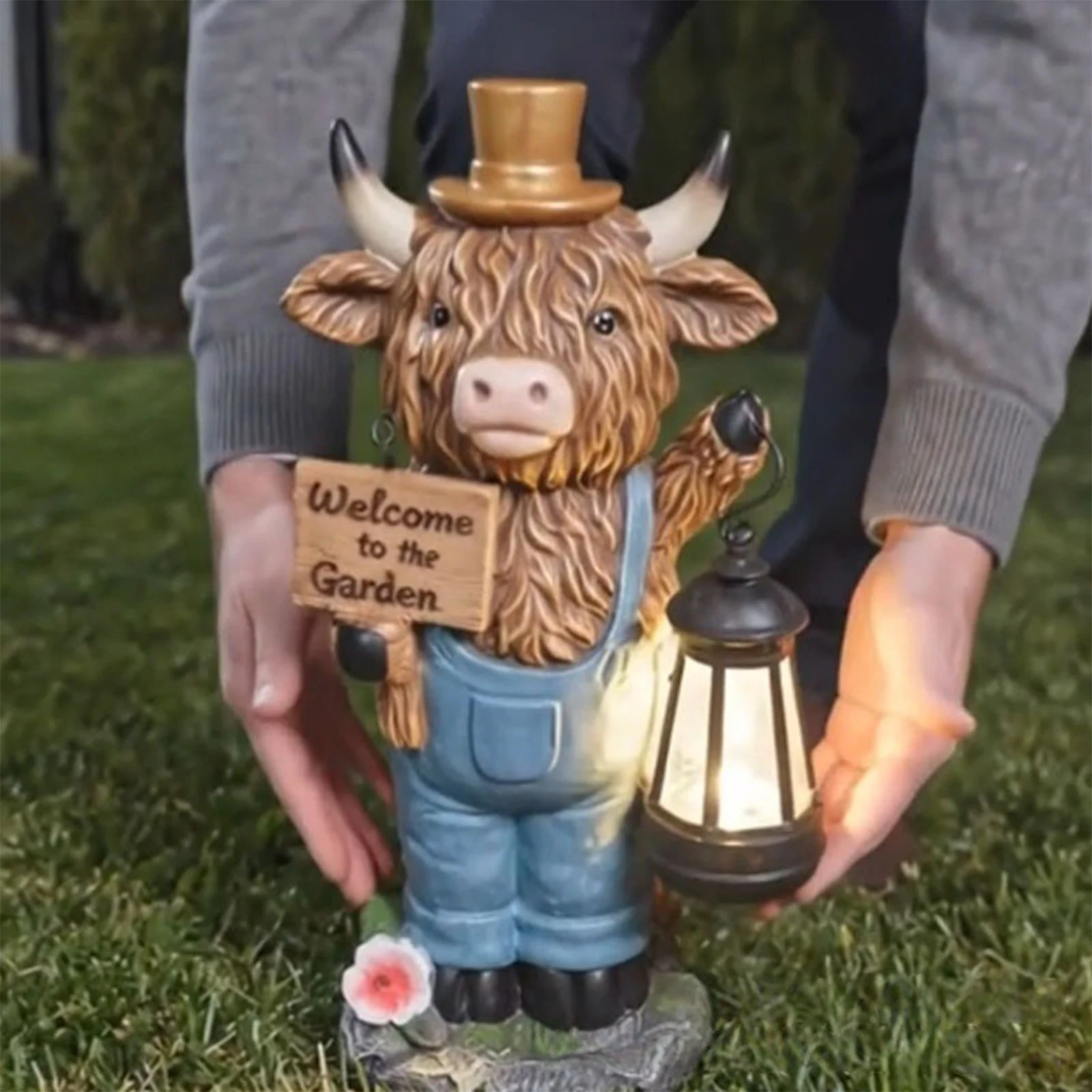 Welcome To Garden Sign Figurine Multi-Purpose Highland Cows Ornaments Lovely Animal Resin Sculpture for Porch Patio Balcony - view 3