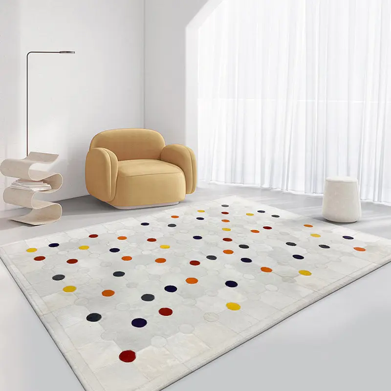 Colorful Dot Kid Room Carpet Handmade Real Cowhide Living Room Area Rug Modern Simple Customize Large Rug for Bedroom Study Mat