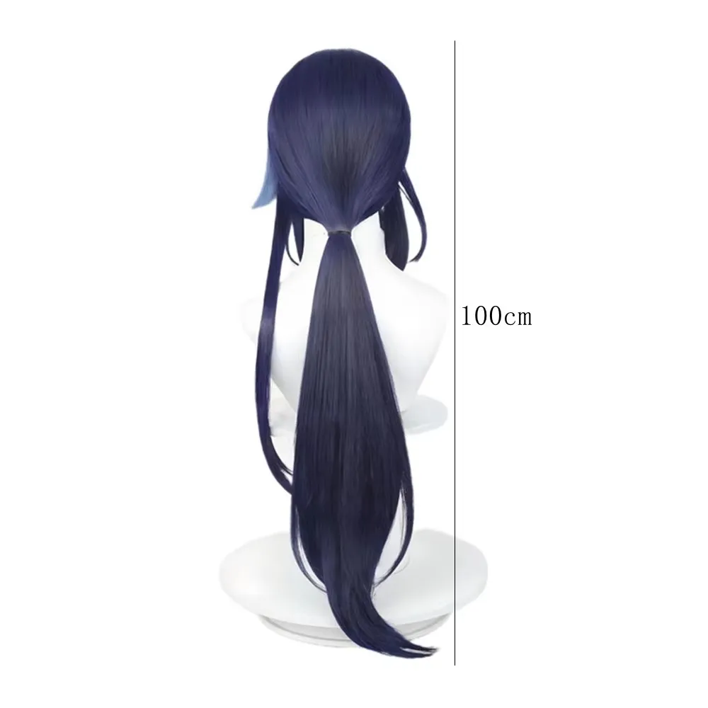 Unisex Long Dark Blue Synthetic Wig Light Blue Highlights Side Ponytail Anime Cosplay Party Daily Breathable Heat Resistant