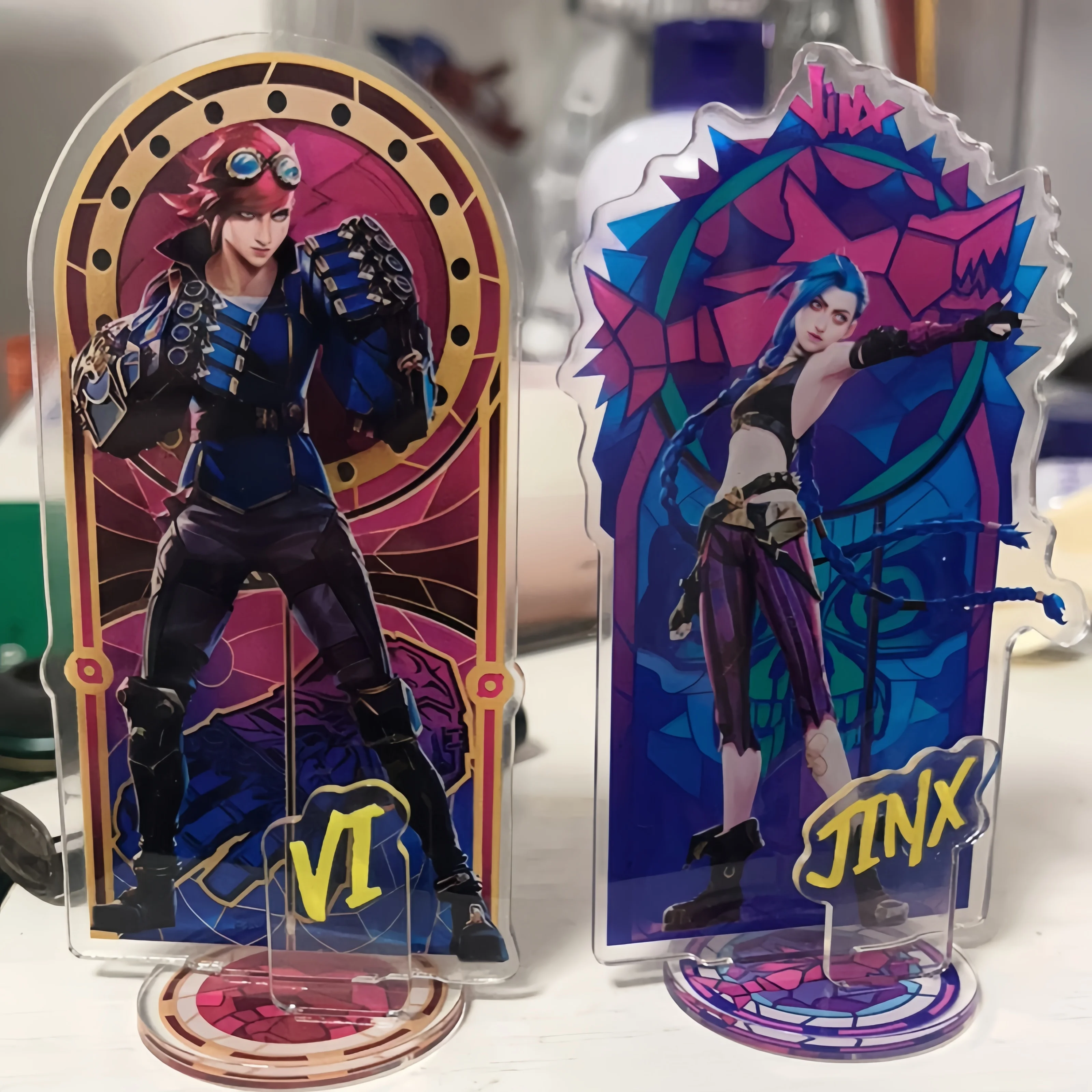 League Of Legends City Of Two Cities Jinx Vi Caitlyn Kiramman Sign Perimeter Cartoon Anime Figure Model Decoration Ornament Toys