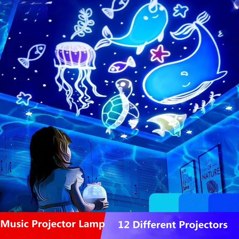 360° Rotate Music Night Light Galaxy Star Ocean Projector Lamp Kids\' Room Projection Light Romantic Girl\'s Gift Projector Lamp