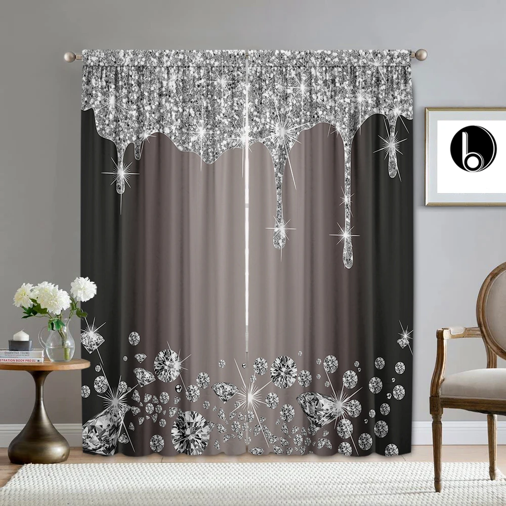 2PC Home Decoration Curtains, Waterfall Beach And Sea View Modern Printed Curtain Set, With Rod Pocket Curtains