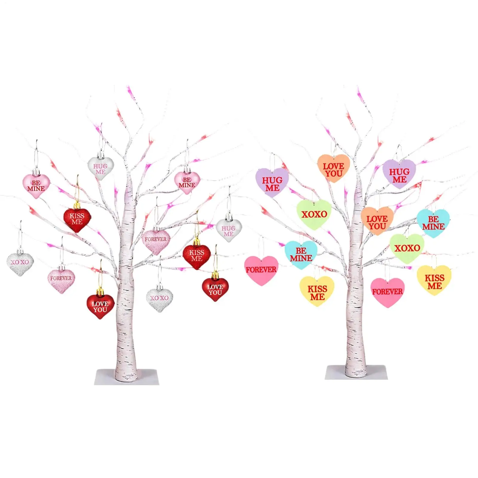 

Светящееся декоративное дерево из березы на День святого Валентина, 24 дюйма, искусственное, со светодиодной подсветкой, подвесные украшения в форме сердца