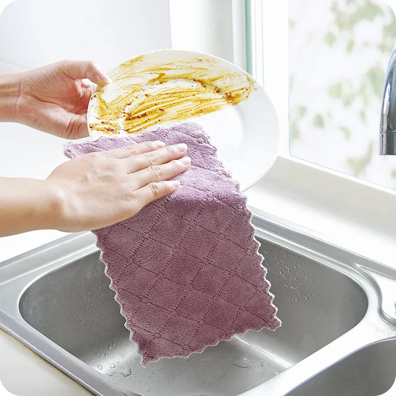 Double-layer Absorbent Microfiber Kitchen Dish Cloth Non-stick Oil Absorbent Cloth Thickened Table Cleaning Cloth Wiping Towel