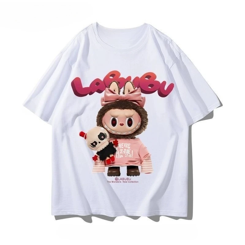 

Pop Mart Labubu T-Shirt Anime Fashion Short Sleeve Top Summer Hip Hop Black and White Printed T-Shirt High Quality Clothing