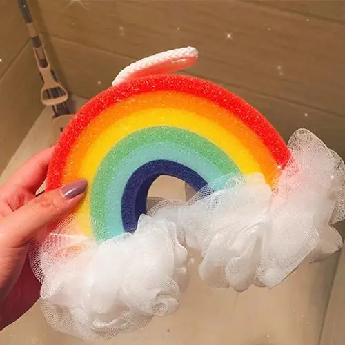 Ins Cute Sponge Rainbow Double Flower Shower Balls Ice Cream Cake Bath Balls Massage Rubbing Foaming Cleansing Bathroom Products