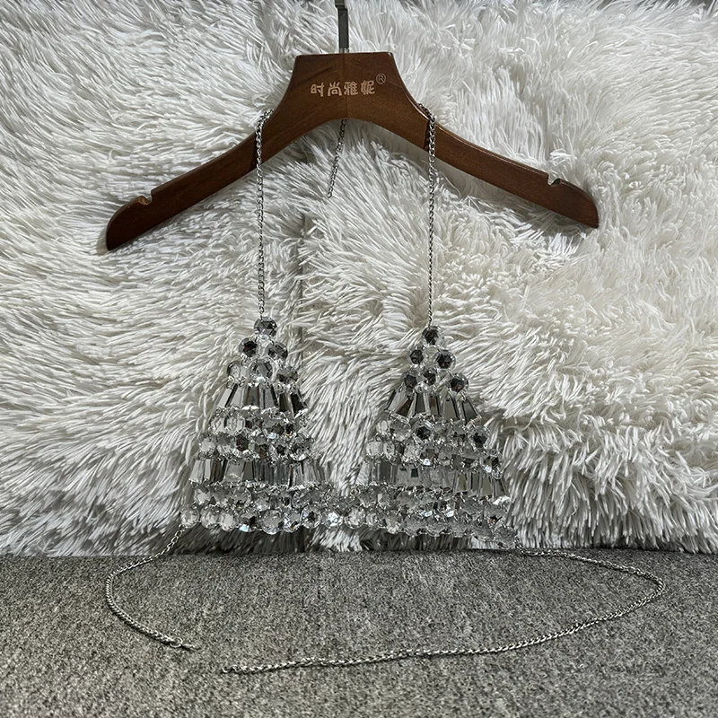Camisole en pierres précieuses de diamant pour femmes, Sexy, tendance, dos nu, bretelles en chaîne, Bustier en strass, soutien-gorge Rave Sling, haut court