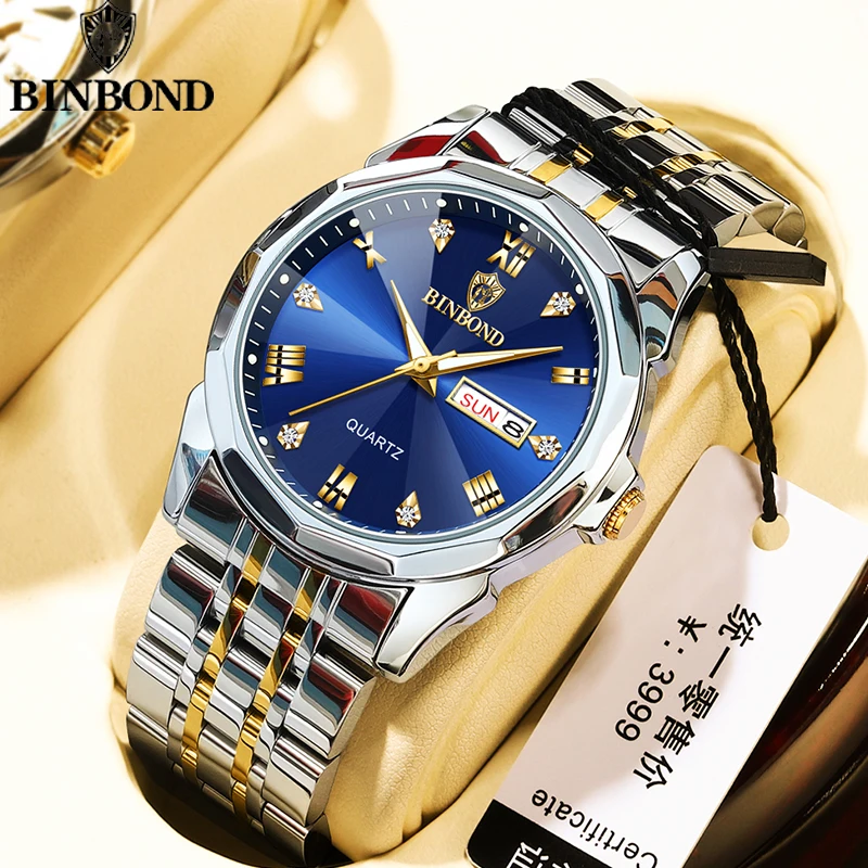 Binbond Top Luxus Mode Männer Quarzuhren 30m wasserdicht Woche Datum Uhr Sport Business Männer