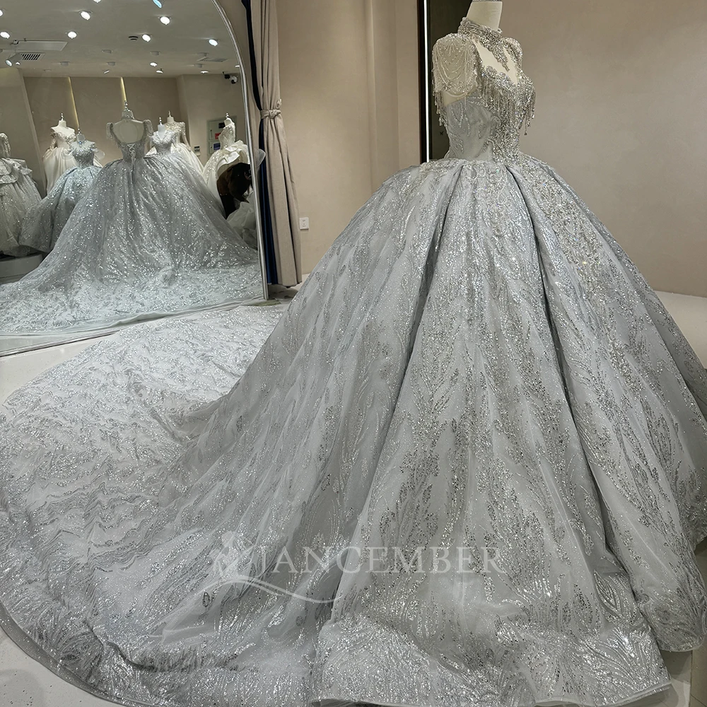 ヴィンテージウェディングドレス スパンコール ブライダルボールガウン Oネック 半袖 カスタマイズされたプリンセス花嫁ドレス Vestidos De Novia