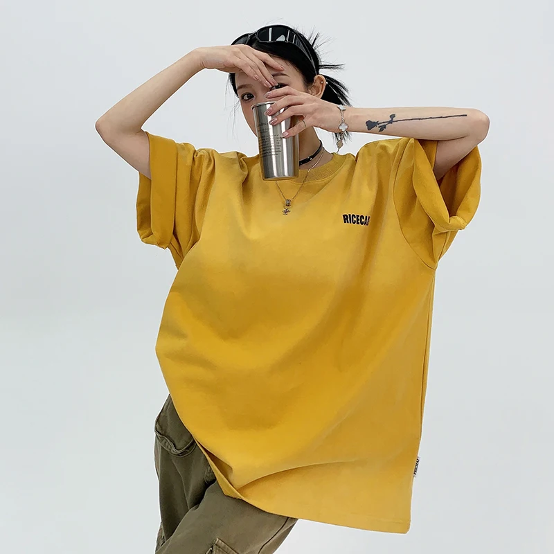 Pure Cotton American Oversize Tee Women Hip Hop Loose Lazy O Neck Tops Letter Chic Dance Fashion High Street Classic Pullover