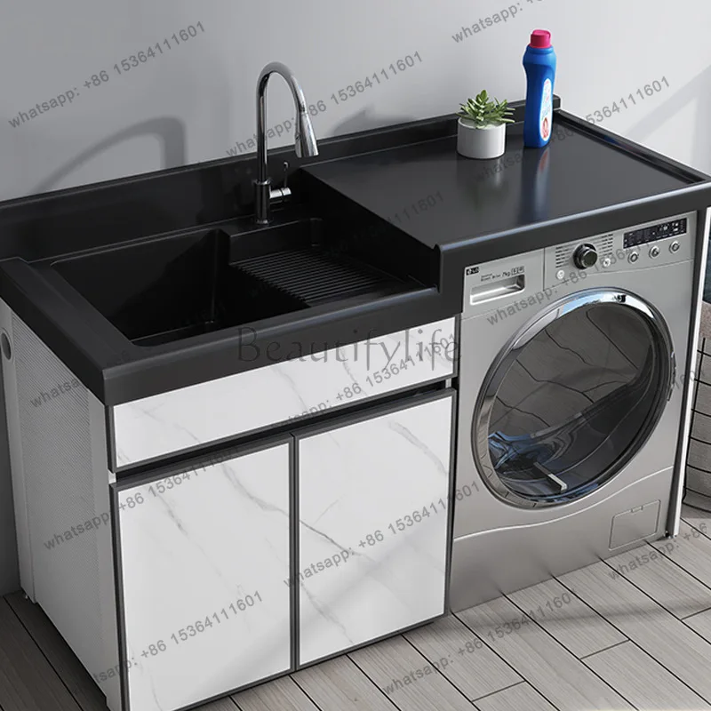 Balcony Washing Machine Cabinet Integrated Combination Roller Laundry Pool Laundry Cabinet with Rubbing Board