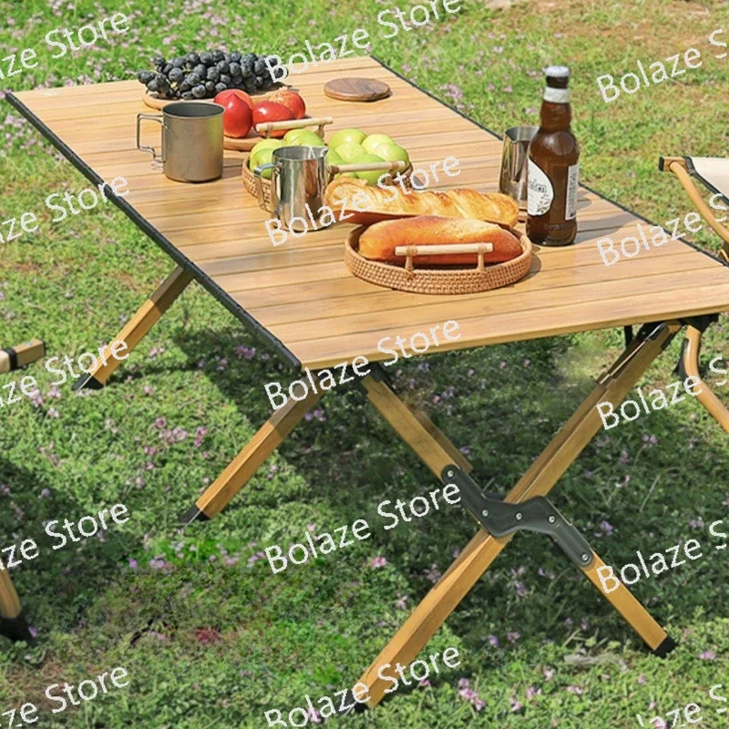 Outdoor Egg Roll Table Folding Table and Chair Portable Camping Equipment Picnic Table and Chair Set Beech Pine