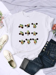 T Shirt Female Avocado Cartoon Image Weightlifting Tshirt Street Breathable Casual Women Short Sleeves Korean Style Hip Hop Teea