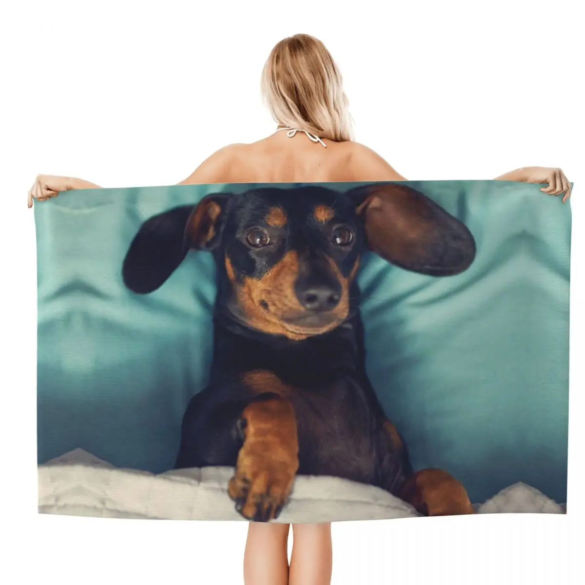 Custom Dachshund Beach Towel Badger Sausage the Wiener Dog Soft Linen Microfiber Bath Towels